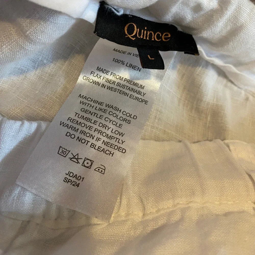 Quince 100% Linen Pants Coastal Minimalist Boho Women Large White Straight Leg